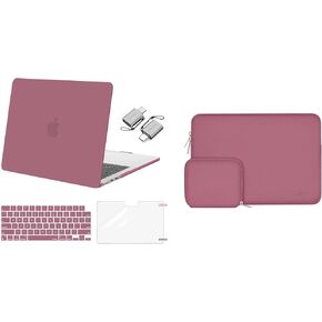 MOSISO Compatible with MacBook Air 13 inch Case 2024 2023 2022 M3 A3113 M2 A2681 Touch ID, Plastic Hard Shell&Keyboard Cover&Screen Film&Type C Adapter&Neoprene Bag with Small Case, Dusty Rose