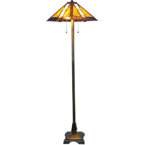Serena D'italia Tiffany Style Mission Aztec Floor Lamp, Elegant Bronze Tone Finish and Suitable for bedrooms, Living Rooms, 2 Pull Chains, Lampshade Room Light by 2 LED 60W Bulbs (Not Included)