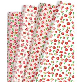Liobelon 12 Sheet Pink Strawberry Wrapping Paper Cute Spring Fruit Gift Wrap Paper Bulk Folded Flat Art Paper for DIY Crafts Gift Wrapping Birthday Baby Shower Wedding