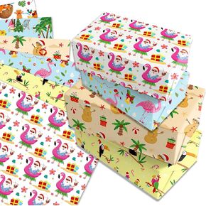 Summer Christmas Wrapping Paper Set, 12 Sheets Santa Claus Hawaiian Patterns Gift Wrap Paper for Cardstock Tropical Claus Hawaiian Birthday Party Wedding Bridal Shower Baby Shower 20'' x 27'' , 6 Styles