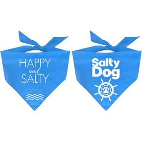 Dog Bandana Happy Dog Salty, Blue Dog Bandana, Dog Beach Accessories, Funny Adjustable Fit Dog Bandana, Beach Dog Gifts for Dog Mom Dad, Summer Pet Scarf for Dog Puppy