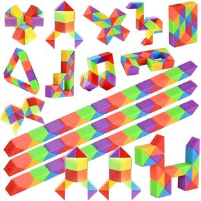 GOLDGE 80 Pack Mini Fidget Snake Cube Puzzle Toys - Party Favors & Goodie Bag Fillers, Travel Toys for Kids Ages 4-8, Rainbow Colors - Bulk Birthday & Back to School Gifts - Stocking Stuffers