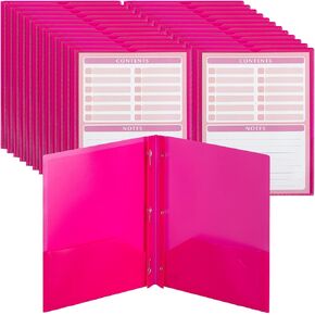 Mr. Pen- Plastic Folders with Pockets and Prongs, 24 Pack, Letter Size, Magenta, Flexible Plastic Folders with Prongs, Clear Front Pocket and Card Slot