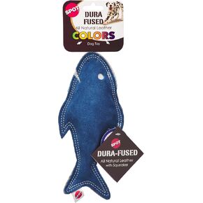 SPOT Dura-Fused Colors Fish - Colorful Leather Dog Toys with Squeaker, Made with Real Leather and Jute Fabric, Durable Stuffed Toy for Dogs and Puppies, 7in, Color and Style May Vary