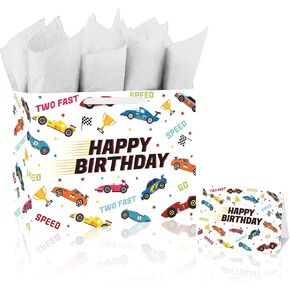 Batyongoga كبيرة 13 بوصة سيارات العرقلة هدايا مع المقابض ، بطاقة الترحيب ، وأوراق الأنسجة بيضاء اثنين بسرعة تحت عنوان عيد ميلاد الأطفال ، الأولاد ، فتاة ، طفل رضيع ، استحمام الطفل in Kuwait