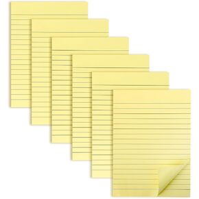 6 Pack 8x6 Inch Lined Sticky Notes, 300 Sheets Large Yellow Sticky Notes with Lines Super Sticking Power Memo Pads, Self-Stick Note Pads for School Office Home