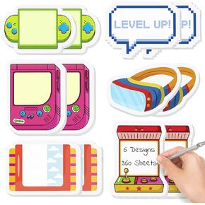12Pcs Video Game Sticky Notes Gaming Level Up Console Controller Self-Stick Adhesive Notepads Memo Pads Gift for Gamer Fans Kids Students School Office Stationery Supplies Desk Accessories, 360 Sheets