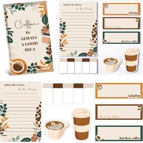 Thenshop Coffee Themed Sticky Notes Set for Women Funny Self Sticky Notepads Memo Pads Writing Memo Pages Divider Tabs Notepad Cool Office Supplies Small Gifts for Coffee Lovers Teachers Employee