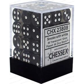DND Dice Set-Chessex D&D Dice-12mm Translucent Smoke and White Plastic Polyhedral Dice Set-Dungeons and Dragons Dice Includes 36 Dice – D6