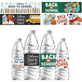 Back to School Water Bottle Labels Stickers, 36 Sheets Classroom Waterproof Decorations for Elementary Kindergarten Classroom Teachers Supplies Party - 4 Design