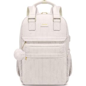School Backpack for Girls Laptop Bookbag: Casual Corduroy Women Backpacks with USB Charging Port TSA Friendly Travel Back Pack with Anti-Theft Pocket Cute College Daypack for Teen Students Khaki Beige