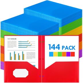 Jumlys 144 Pack 2 Pocket Folders with 3 Holes Punch, Plastic Folder for 3 Ring Binder, Heavy Duty Folders with Pockets for Letter Size Paper, Multicolor Folders for School and Office