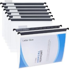 Y YOMA Clear Plastic Hanging File Folders with Tabs and Inserts, 24 Pack Letter Size 1-Inch Expansion Waterproof & Wear-Resistant for Home Office Filing Cabinet File Organizer