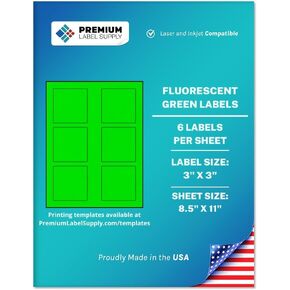 Premium Label Supply Bright Neon Color Fluorescent Sticker Labels - 3" x 3" Square Labels - (Fluorescent Yellow, 150 Labels)