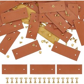 FINGERINSPIRE 60 Sets PU Leather Tags 0.8x2inch Chocolate Handmade Leather Label with Rivets Rectangle Blank Tag Embellishment DIY Accessories for Jeans Bags Hat