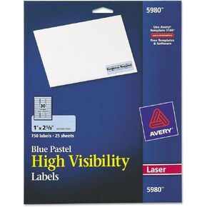 Avery 5980 High-Visibility Permanent ID Labels, Laser, 1 x 2 5/8, Pastel Blue, 750/Pack