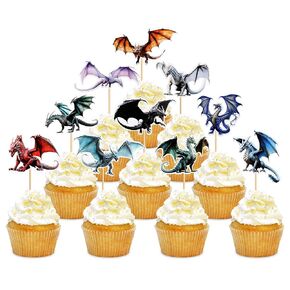 Ercadio 30 Pack Dragon Cupcake Toppers Wild Dragon Cake Picks Wild Dragon Cupcake Topper Dragon Cupcake Toppers Picks for Dragon Themed Party Kids Birthday Party Decor Supplies