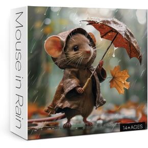 Cute Mouse Puzzles for Adults 1000 Pieces Nature, Fun Art Fall Rain Jigsaw Puzzles Challenging, Fantasy Animal Landscape Autumn Puzzle