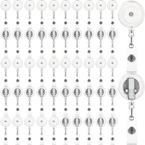 Fulmoon 50 Pcs Badge Reels Retractable with Swivel Alligator Clip, Round ID Badge Holders Nursing Name Badge Reels and and Vinyl Card Strap for Nurses Volunteer Students Teachers (Translucent Clear)