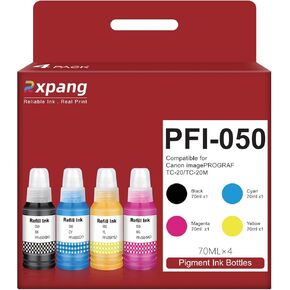 PFI-050 Pigment Ink Refill Set Replacement for Canon PFI-050 Ink Refill Bottles, Compatible with Canon imagePROGRAF TC-20 TC-20M Printers, 4 Pack (BK C M Y)