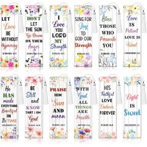 12 Pcs Christian Diamond Art Bookmarks 5D Bible Verse Acrylic Bookmarks with Tassel Religious Diamond Art Kits for DIY Reading Lover Book Making Beginners Arts Craft Supplies