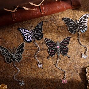 4 PCS Metal Bible Butterfly Bookmarks with Chain, Christian Scripture Inspirational Book Marks for Book Lovers Writers Readers Children Teens for Women Religious Motivational Gift Book Marker Prayer