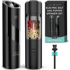 Gravity Electric Salt and Pepper Grinder, Battery Operated, Adjustable Coarseness, One Hand Operation, Electric Pepper Grinder LED Light & Cleaning Brush by July Home in Kuwait