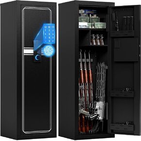 KAER 12-16 Gun Safe - Biometric Fingerprint Gun Safe for Rifles and Pistols, Large Rifle Safe with Adjustable Gun Racks, Quick Access Gun Cabinet for Shotguns (Unassembled)