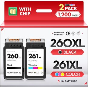 260xl 261xl حبر خراطيش حزمة التحرير والسرد الاستبدال لـ Canon 260 و 261 خراطيش الحبر PG-260 CL-261 العمل مع Canon Pixma TS6420A TS6420 TR7020A TR7020 TS5320 TS6400 (1 Black ، 1 Tri-Color)
