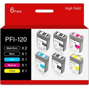 PFI-120 Compatible for Canon PFI-120MBK PFI-120BK PFI-120C PFI-120M PFI-120Y Ink Cartridge for Canon imagePROGRAF TM-200 TM-205 TM-300 TM-305 Printer 6-Pack 130ML