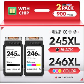 PG-245 XL/CL-246 XL High Capacity Combo Pack for Canon 245XL/Black and The 246XL/Color Works with Canon Pixma MX490 MX492 MG2522 TR4520 MG3022 MG2520 TS3100 TS3122 TS3300 Printer (1 Black,1 Tri-Color)
