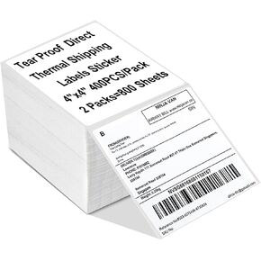 4" x 4" Direct Thermal Labels, Tear-Proof Shipping Label for Most Thermal Printers, Self-Adhesive Label Paper for Barcode/FBA/UPC/Address, Perforated Commercial Grade, 800 Labels 2 Packs