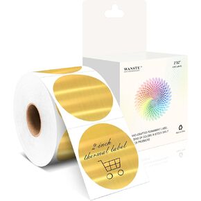 2 Inch Bright Gold Thermal Stickers,400 Pcs Round Direct Thermal Printer Tape Label for DIY Logo Design QR Code Name Tag Office Supplies