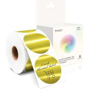 2 بوصة ملصقات حرارية ذهبية ساطعة ، 400 قطعة جولة دائرة تافهة شريط الطابعة الحرارية المباشرة لتصميم شعار DIY اسم رمز QR العلامة لمستلزمات المكاتب in Kuwait