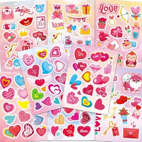 32 Sheets Heart Stickers, 384 Pcs Valentines Day Stickers for Kids, Holiday Sticker for Envelopes, Cards or Gifts Bags Decor (48 Designs 8 Each)