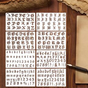 TIESOME Reusable Gothic Letter Stencils, 8 Pcs 1 and 2 Inch Old English Font Stencil Template Plastic Numbers Scrapbook for Writing Drawing Painting DIY Crafts Scrapbook Journal