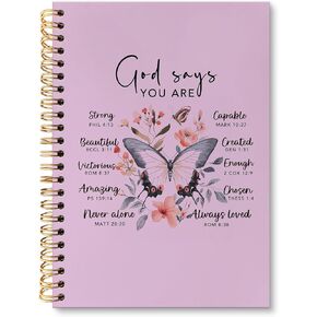 huester Inspirational Christian Butterfly Notebook Journal, God Says You Are Bible Scripture Purple Journal Notebooks for Note Taking, Bible Journaling Hardcover Paper Spiral Notebook, 5.5x8.3 Inch