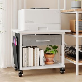 2 Tier Industrial-Grade Printer Stand with Storage, Printer Table with Storage & Drawer, Heavy Duty Shelf for Small Space, Office Organization for Home Office (Obsidian Black)