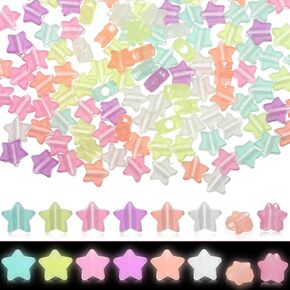 130 Pcs Glow in The Dark Star Beads in Bulk for Bracelets Jewelry Making Necklaces Hair Braids Earring Keychains DIY String Craft Projects Party Decor Gifts
