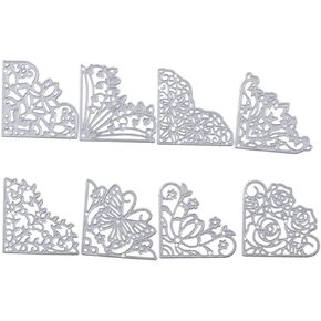 8Pcs Flowers Corner Metal Die Cuts,2 Inches Embossing Template Stencil Mould for Card Scrapbook Making,DIY Album Decor