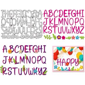 BENECREAT Alphabet Cutting Dies Stencils 5.16x7.4 Decorative Embossing Stencils for Scrapbooking, Photo Album, Greeting Card Making, 0.8mm Thick