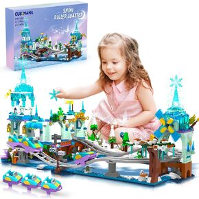 Frozen Roller Coaster Building Set with LED Light - 837PCS City Ice Snow Amusement Park Coaster Building Block Rollercoaster, Windmill, Ski Area Toys Birthday Gift for Kids Girls Boys Aged 6+