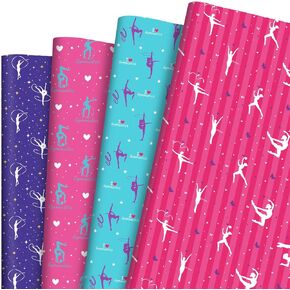 Pineraap 12 Sheets Gymnastics Wrapping Paper, I Love Gymnastics Gift Wrap Paper Colorful Gifts Packing Paper for Girls Birthday Party Baby Shower Holiday, 20 x 28 Inch