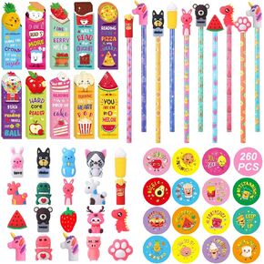 Teling 260 Pcs Scented Bookmarks Scratch and Sniff Stickers and Smelly Pencils with Cute Toppers Set Inspirational Scented Bookmarks Motivational Reward School Stickers for Kids Students Supplies