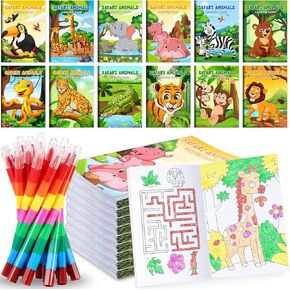 BenLouis 12 Under the Sea Mini Coloring Books Kids with 12 Stacking Crayons Ocean Animals Party Favors Small Activity Books Bulk for Kids Fish Birthday Party Gift Goodie Bag Stuffers