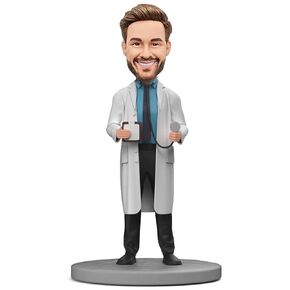 Bobbleheads المخصصة ، Bobbleheads Doctor Doctor - طبيب الذكور مع سماعة الطبيب وكتاب السجلات الطبية ، قابلة للتخصيص بالكامل مع طين البوليمر ، وأفضل الهدايا المخصصة لشخص ما لشخص ما