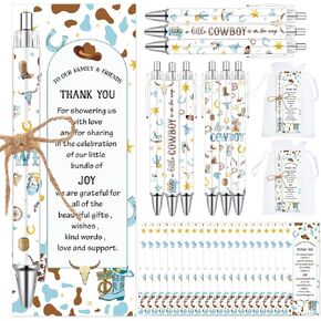 Cowboy Baby Shower Ballpoint Pens 36 Sets Western Cowboy Ballpoint Pens with Thank You Bookmarks Organza Bag Baby Shower Favors for Guest Prizes Souvenirs Return Gifts