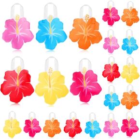 Silkfly 24 Pcs Medium Hawaiian Luau Party Favor Bags Non Woven Reusable Gift Bags with Handles Tropical Themed Goodie Candy Bags Summer Treat Bags for Hawaiian Party Supplies(Hibiscus)