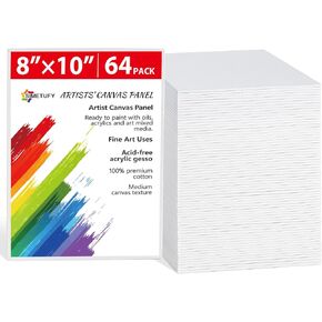 Simetufy 64 Pack Canvas Boards for Painting 8 x 10 inch, Bulk Blank Canvas for Kids- Gesso Primed Acid-Free 100% Cotton for Acrylics Oil Tempera Paints
