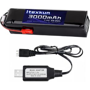 7.4V 3000mAh 8C 2S Rechargeable Lipo Battery with 7.4v USB for Frsky Taranis X9D Plus Radiolink Transmitter RC Toys